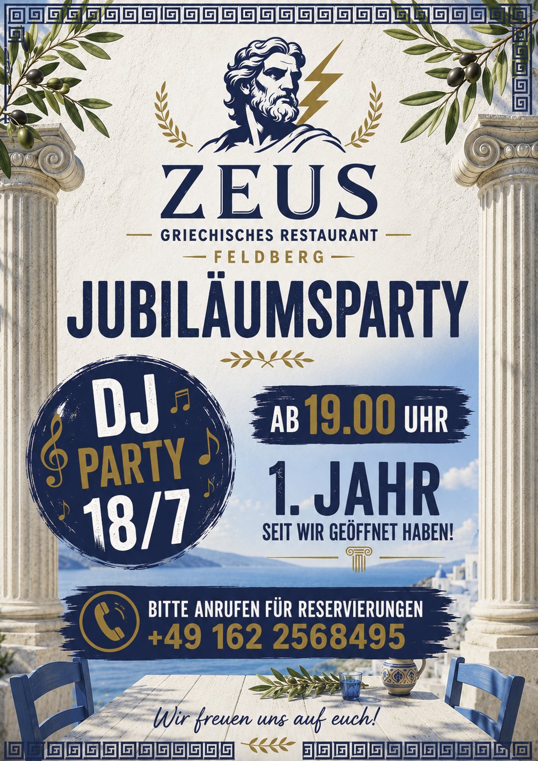 Jubiläumsparty – 1 Jahr Restaurant Zeus Feldberg · DJ-Party am 18.7. ab 19:00 Uhr